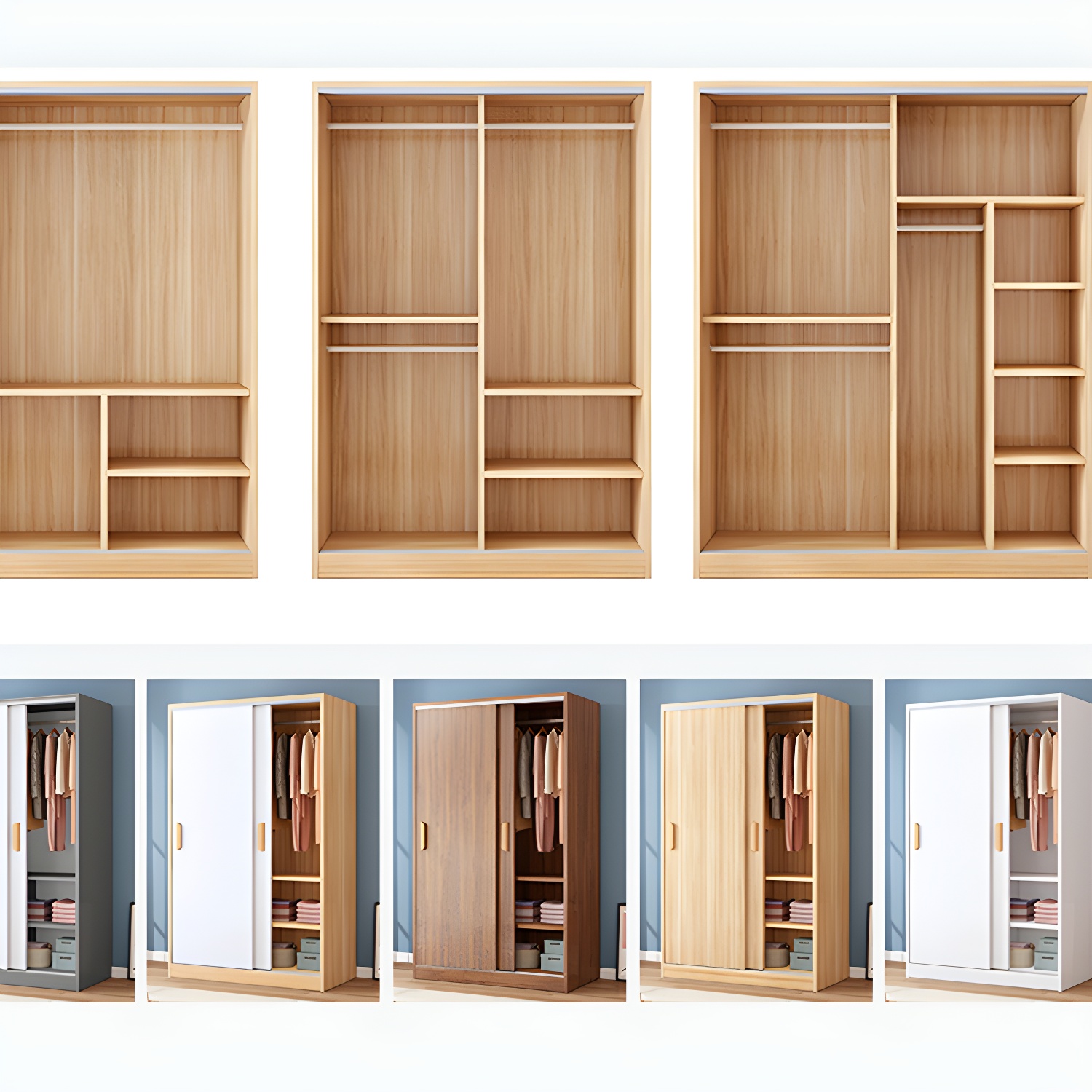 Modern Wood Wardrobe Armoire with Sliding Doors and Shelves Included - image 14