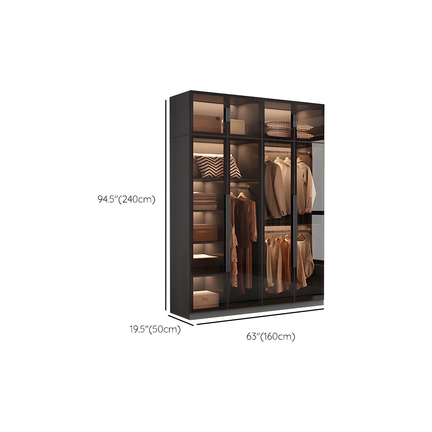 Modern Wooden Frame Wardrobe Freestanding Multifunctional Wardrobe Tempered Glass Doors - image 16