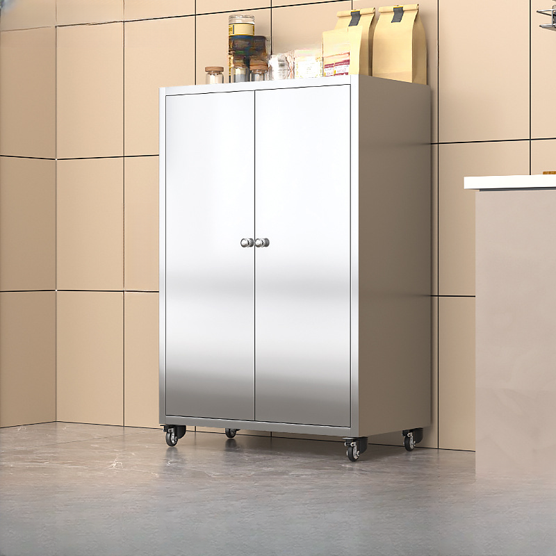 Metallic Sideboard on Roller Wheels with Stainless Steel Countertop - image 9