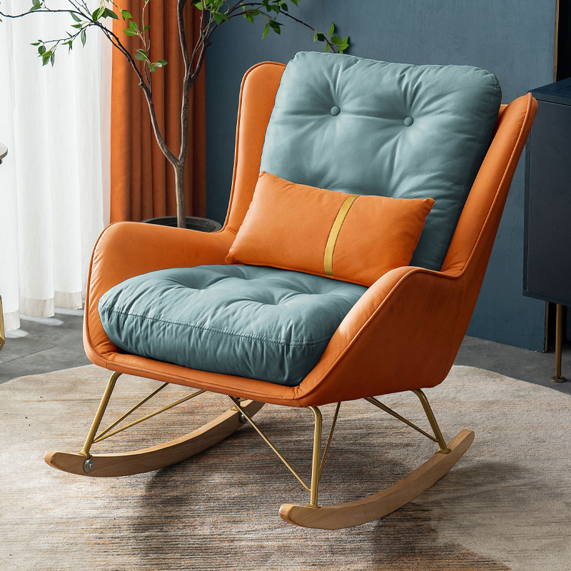 Ergonomic Stationary Round Arm Living Spaces Rocking Chair with Rear, Winged-back Chair - image 5