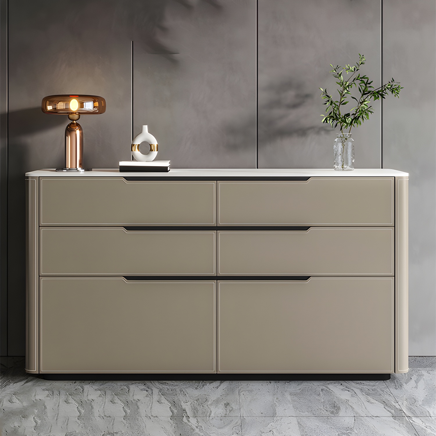 Wood Modern 4-Drawer and 2-Door Storage Sideboard with Stone Countertop - image 5