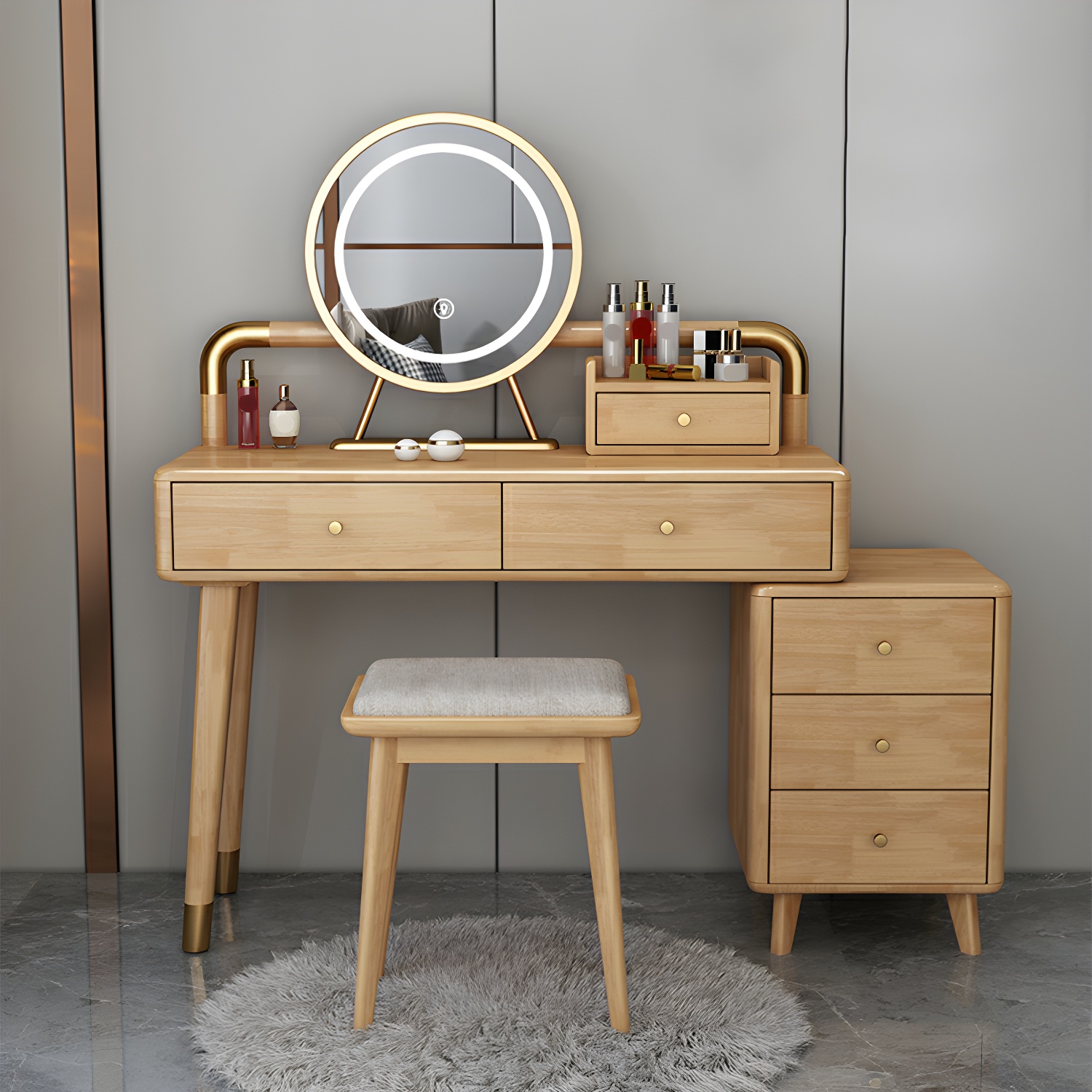 Modern Style Rubber Wood Vanity Table with 6 Drawers Dressing Table - image 5