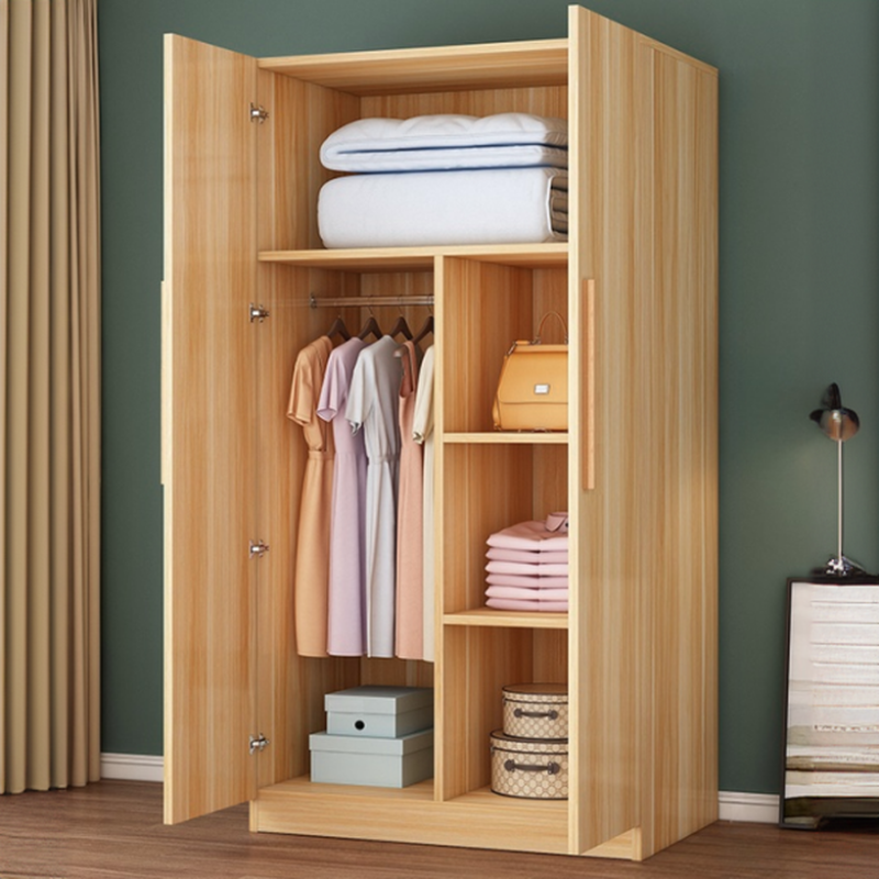 Minimalist Manufactured Wood Wardrobe Closet with Interior Shelves and Clothing Rod
