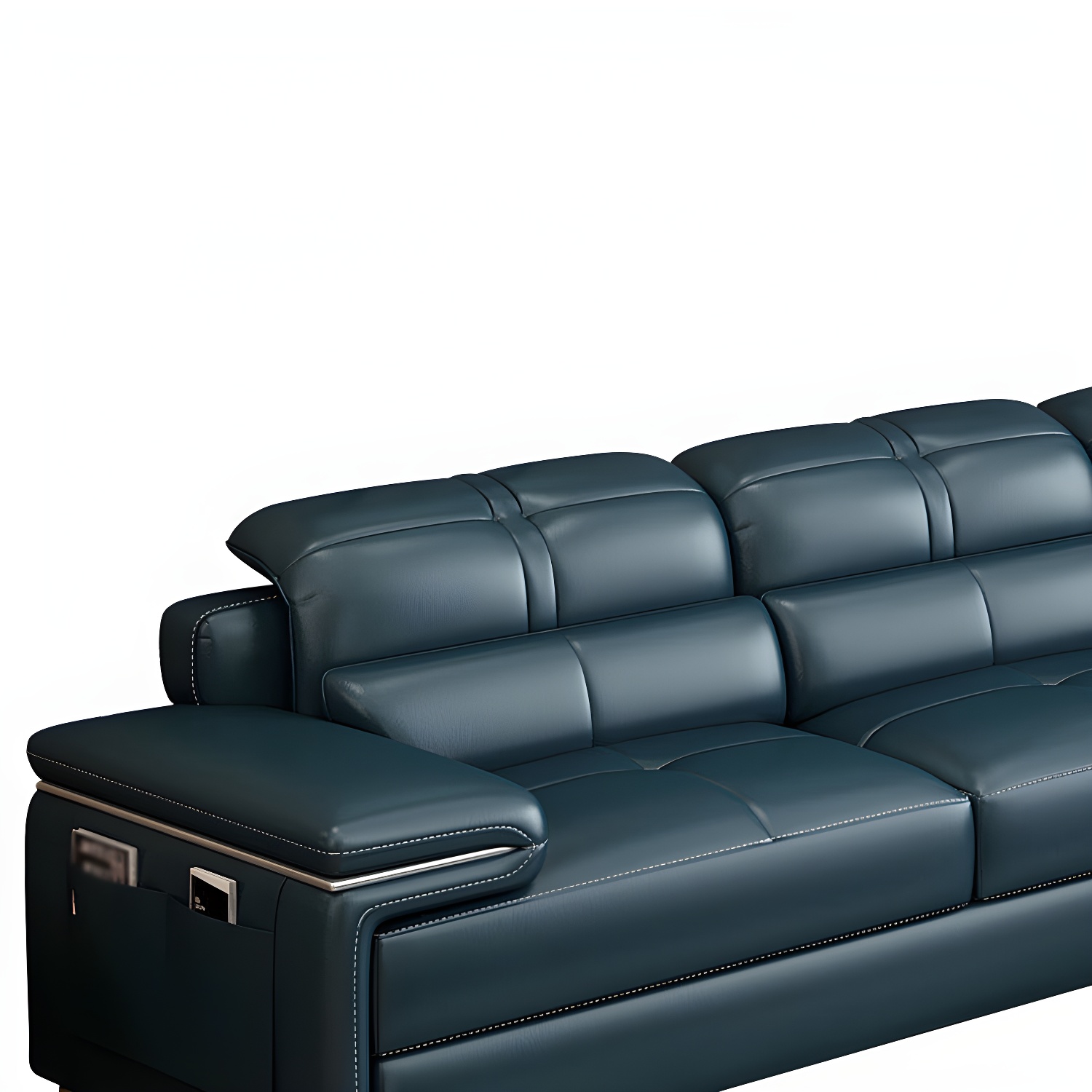 Genuine Leather Sectional 34.65"High Pillow Top Arm Sofa with Storage, Blue - image 7