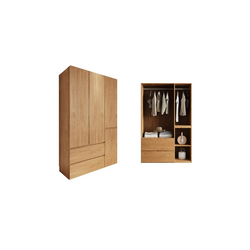 Wood Grain Minimalist Laminate Wardrobe Closet with Soft Close Drawer, Soft Close Door, Interior Shelves, and Clothing Rod - image 3
