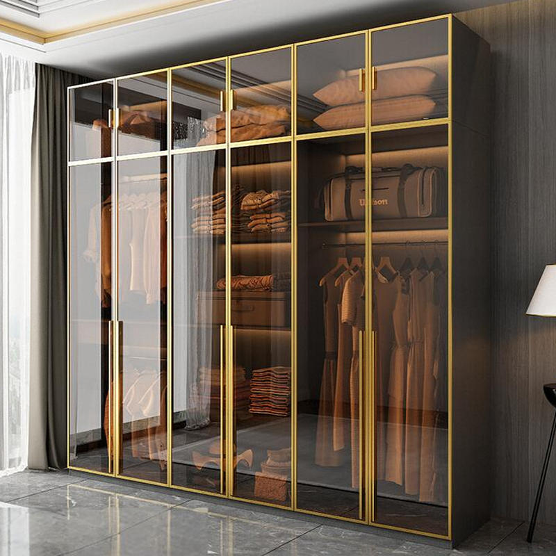 Storm Gray Glam Manufactured Wood Independent Armoire Cabinet with Interior Shelves and Clothing Rod