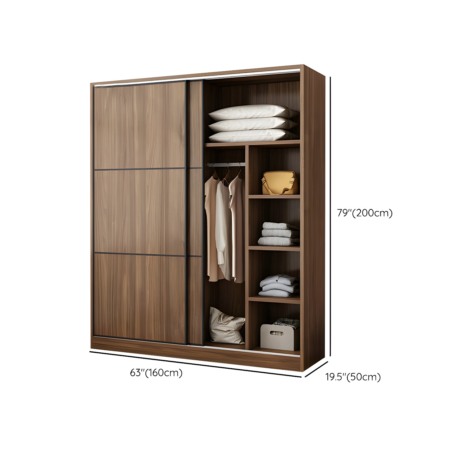 Non-Adjustable Traditional Brown Wood Wardrobe Armoire with Sliding Doors & Soft Close Drawers - image 12