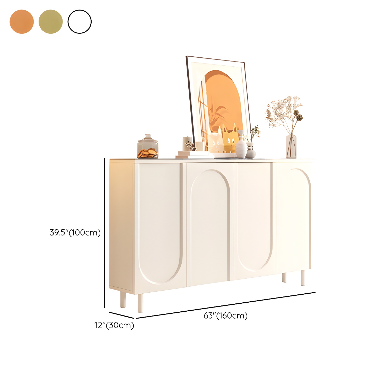Scandinavian Wood Buffet Sideboard with Stone Countertop and Adjustable Shelves - image 23