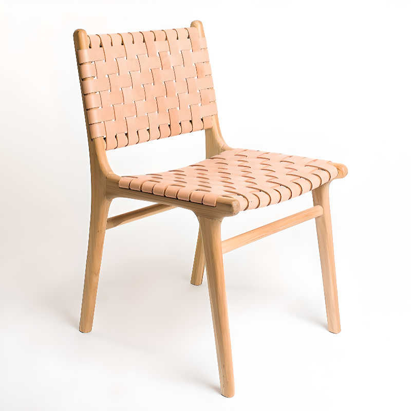 Modish Stable Genuine Leather/Rope/Faux Leather Woven Side Chair with Wood Framed Open Back and Natural Finish/Brown Base - image 13
