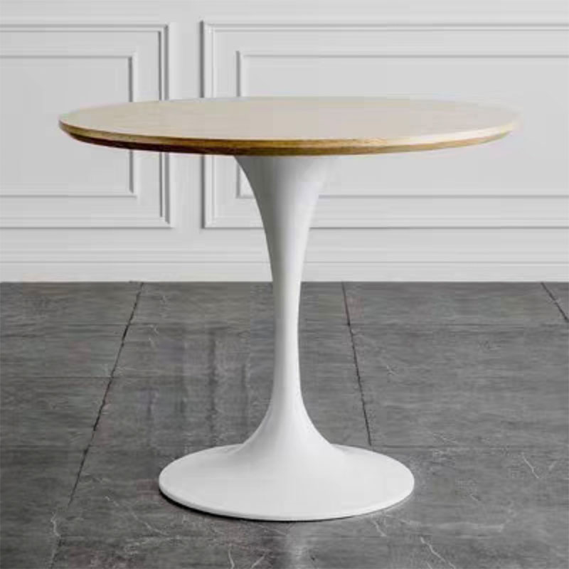 Scandinavian Standard Height Round Wood-Top Dining Table, Metal Tulip Base, Simple Assembly - image 3