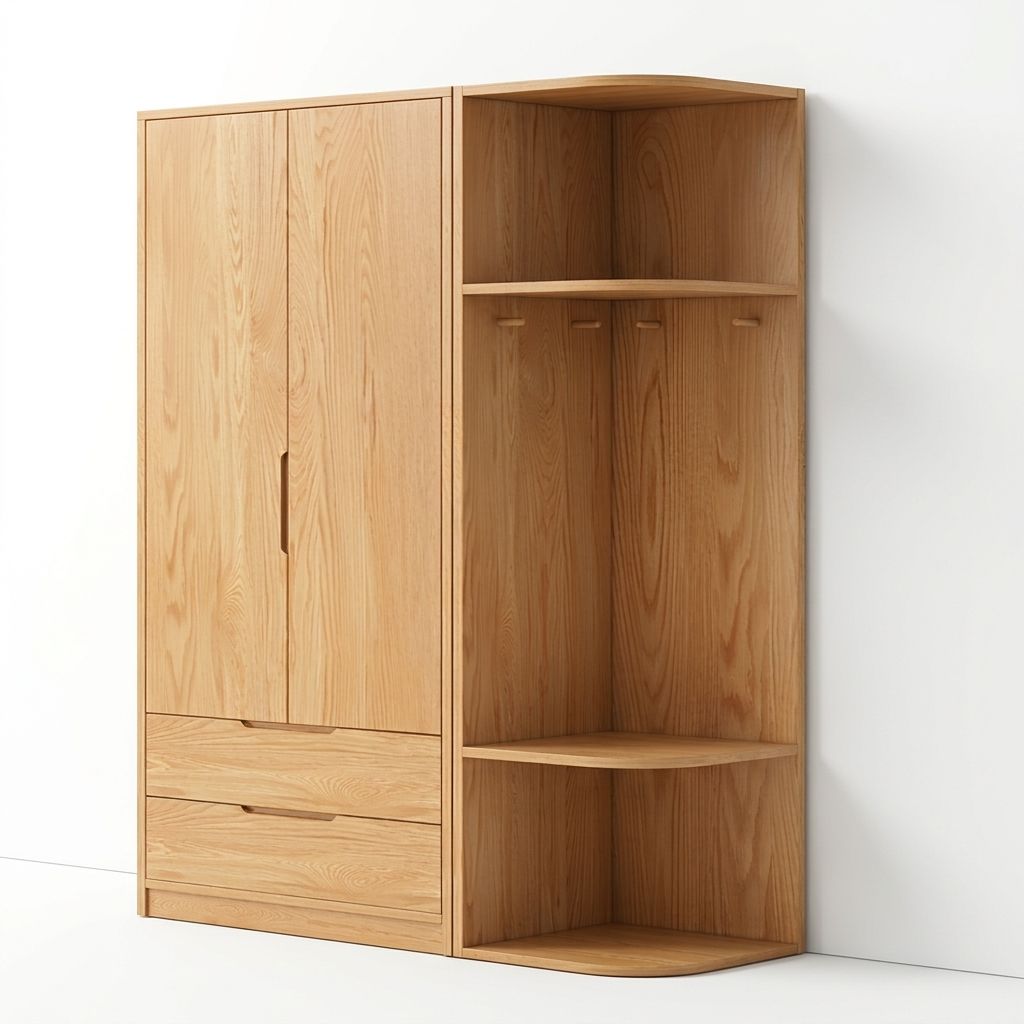Modern Natural Wood Wardrobe Armoire with Sliding Doors, Drawers, and Shelves - image 71