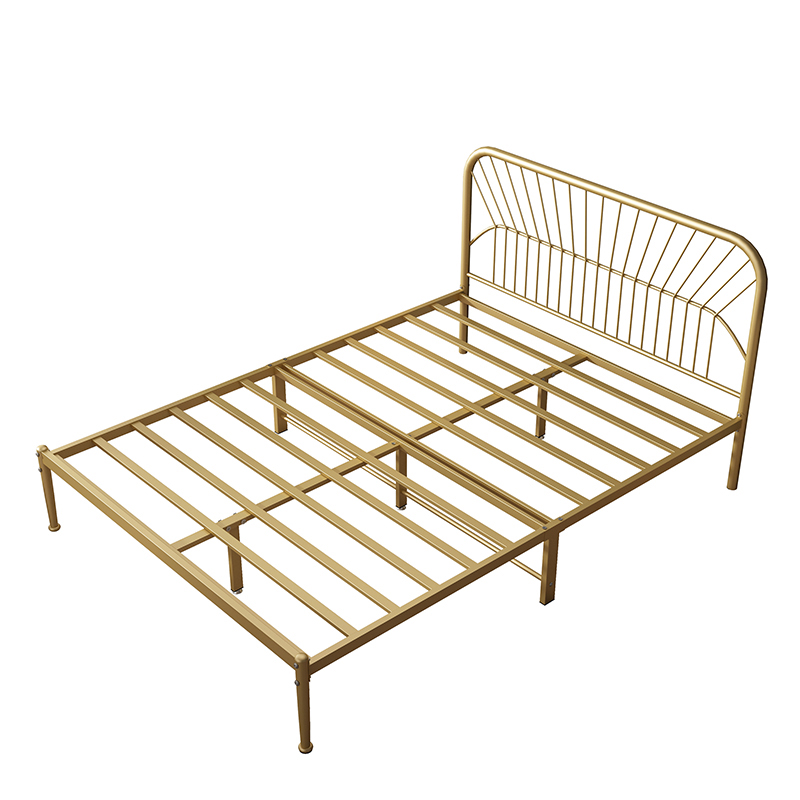 Modern Style Metal Frame Storage Panel Bed with Rectangular Headboard Shape