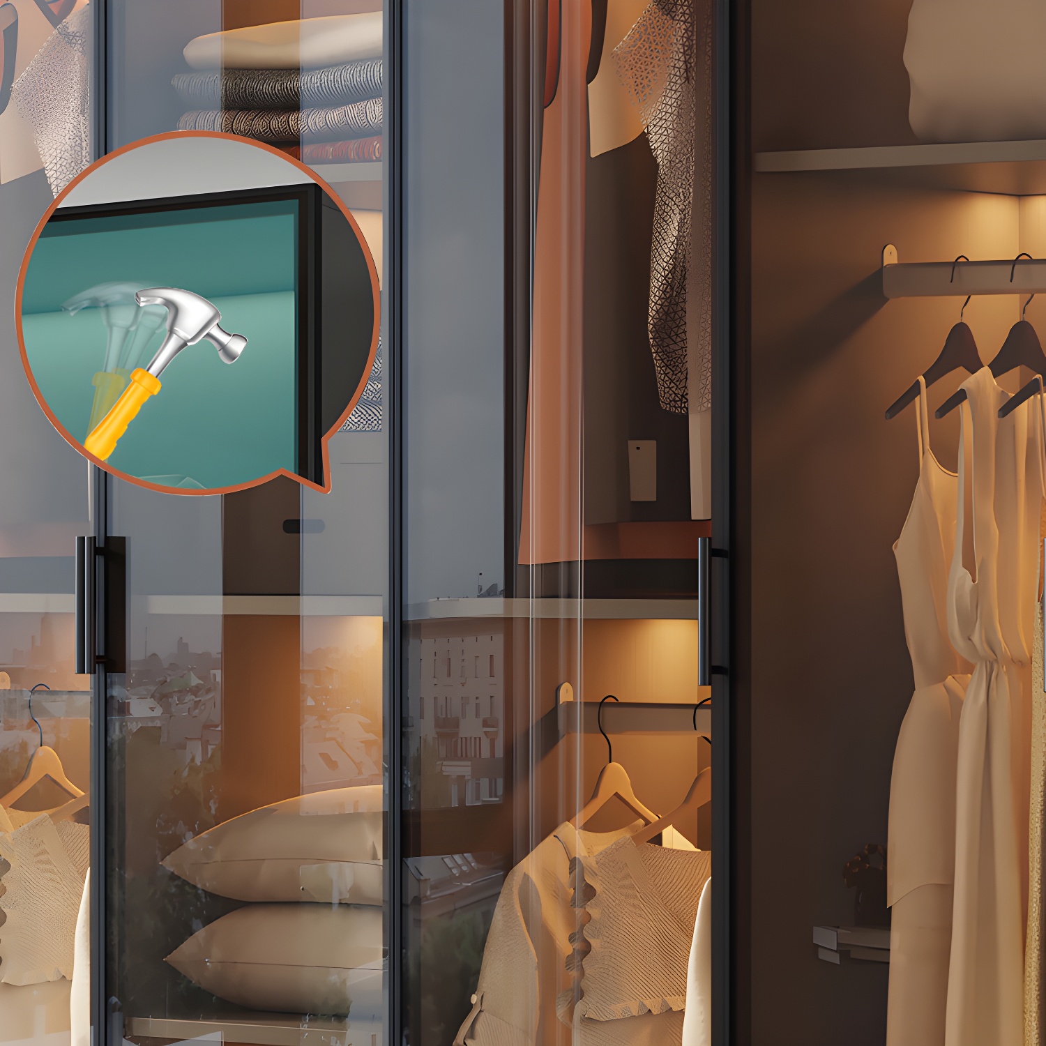 Freestanding Tempered Glass Wardrobe Modern Wardrobe with Garment Rod - image 6