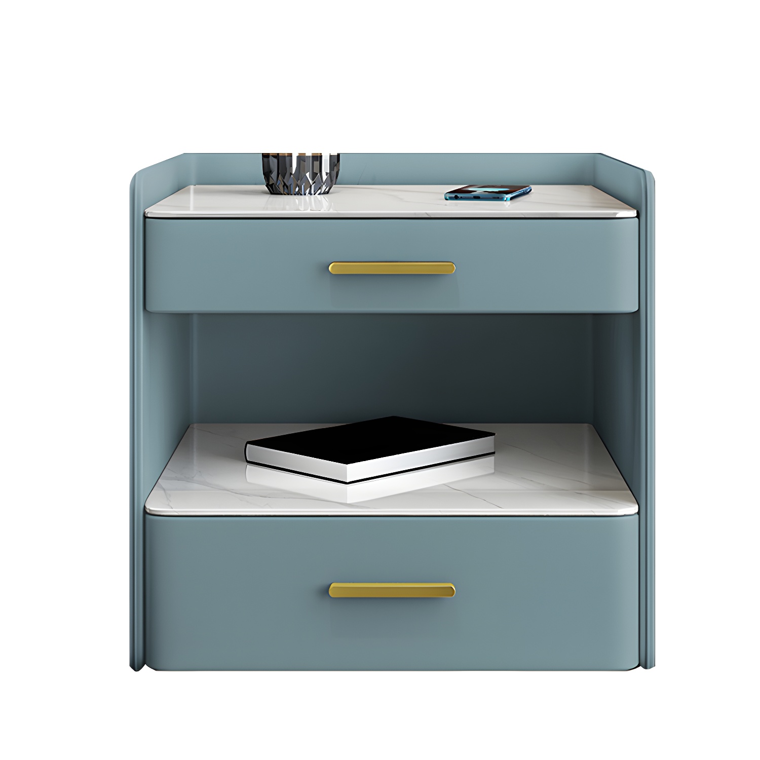 Stone Bed Nightstand Open Storage Bedside Cabinet with Drawers - image 6