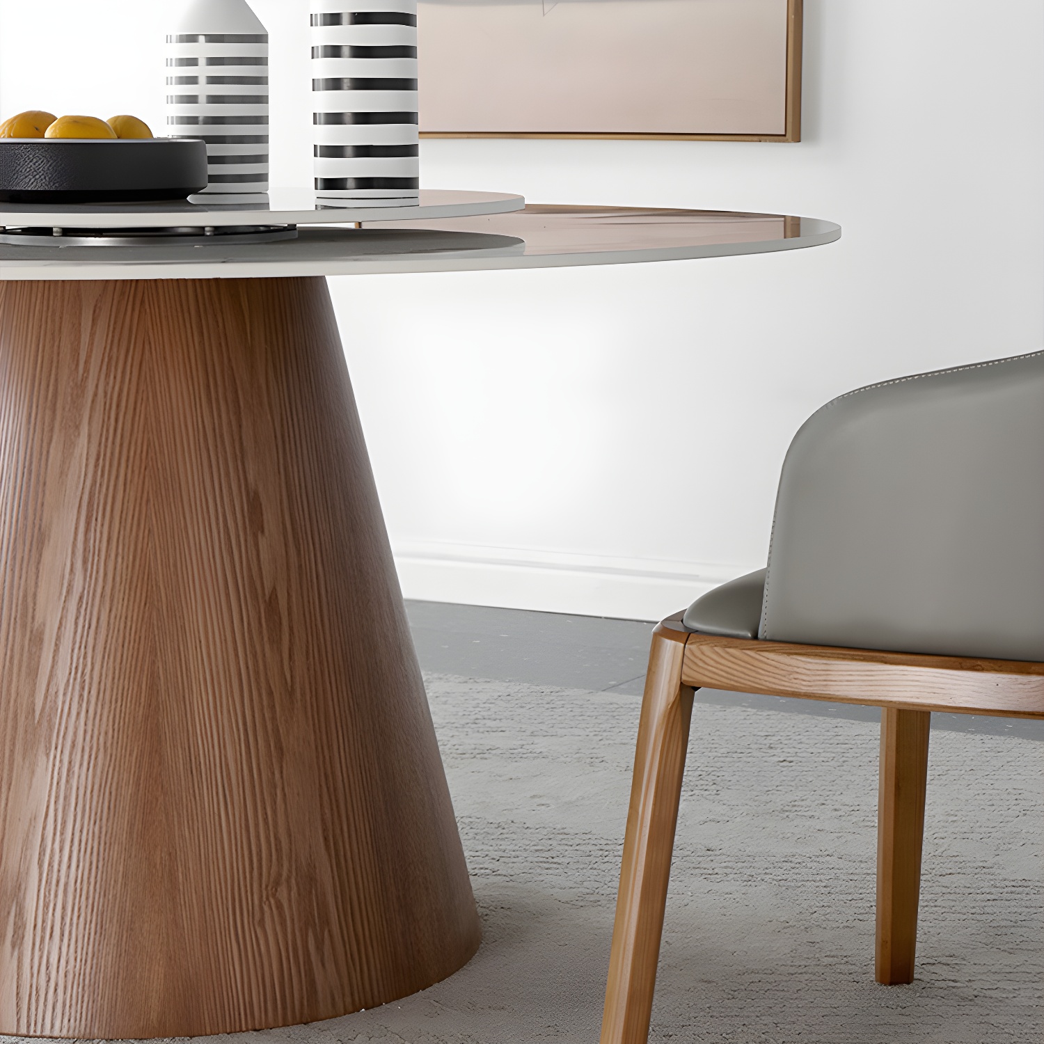 Round Sintered Stone Dining Table Stone Table in White with Pedestal - image 9