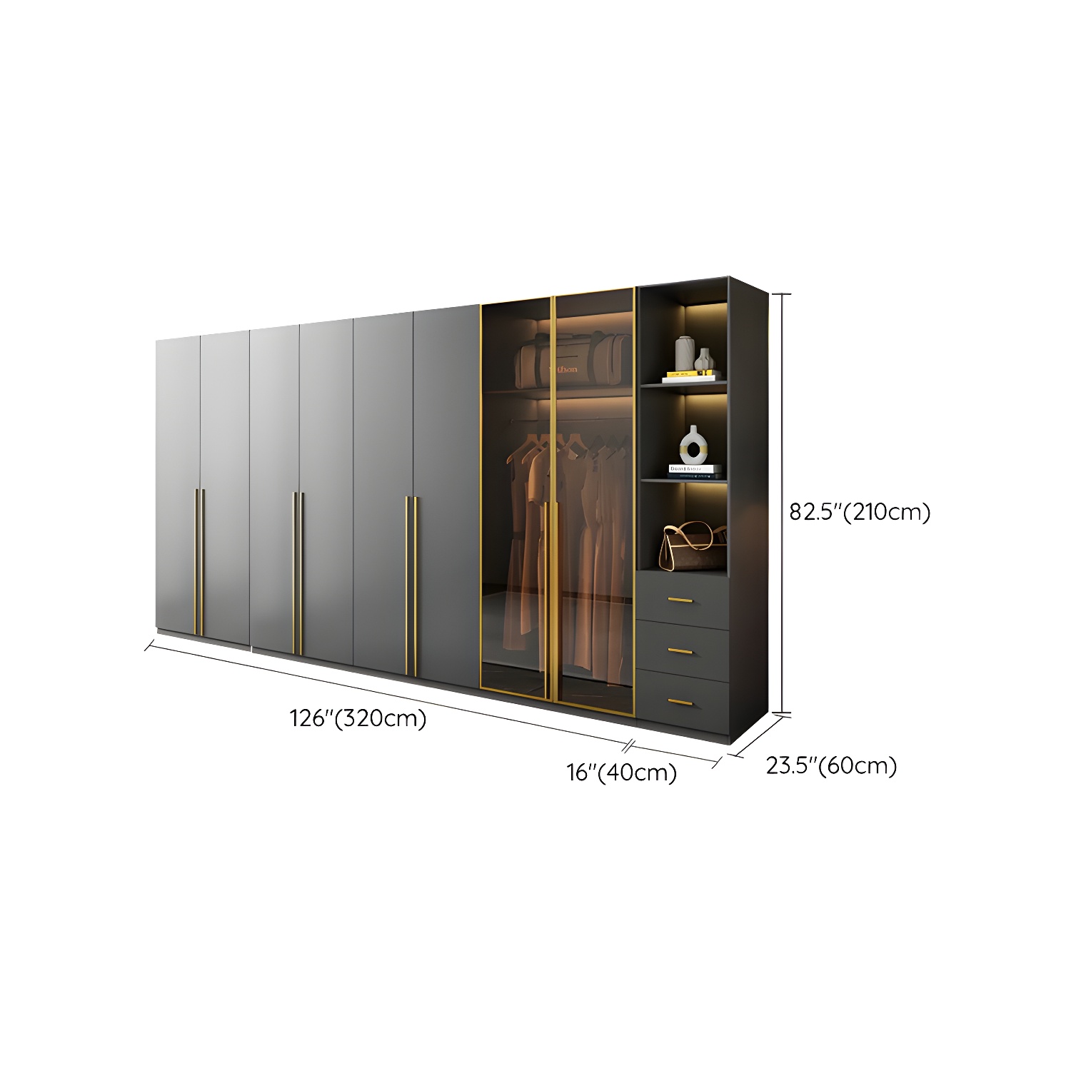 Modern Black Wood Wardrobe Armoire with Soft-Close Drawers & Clothing Rod - image 32