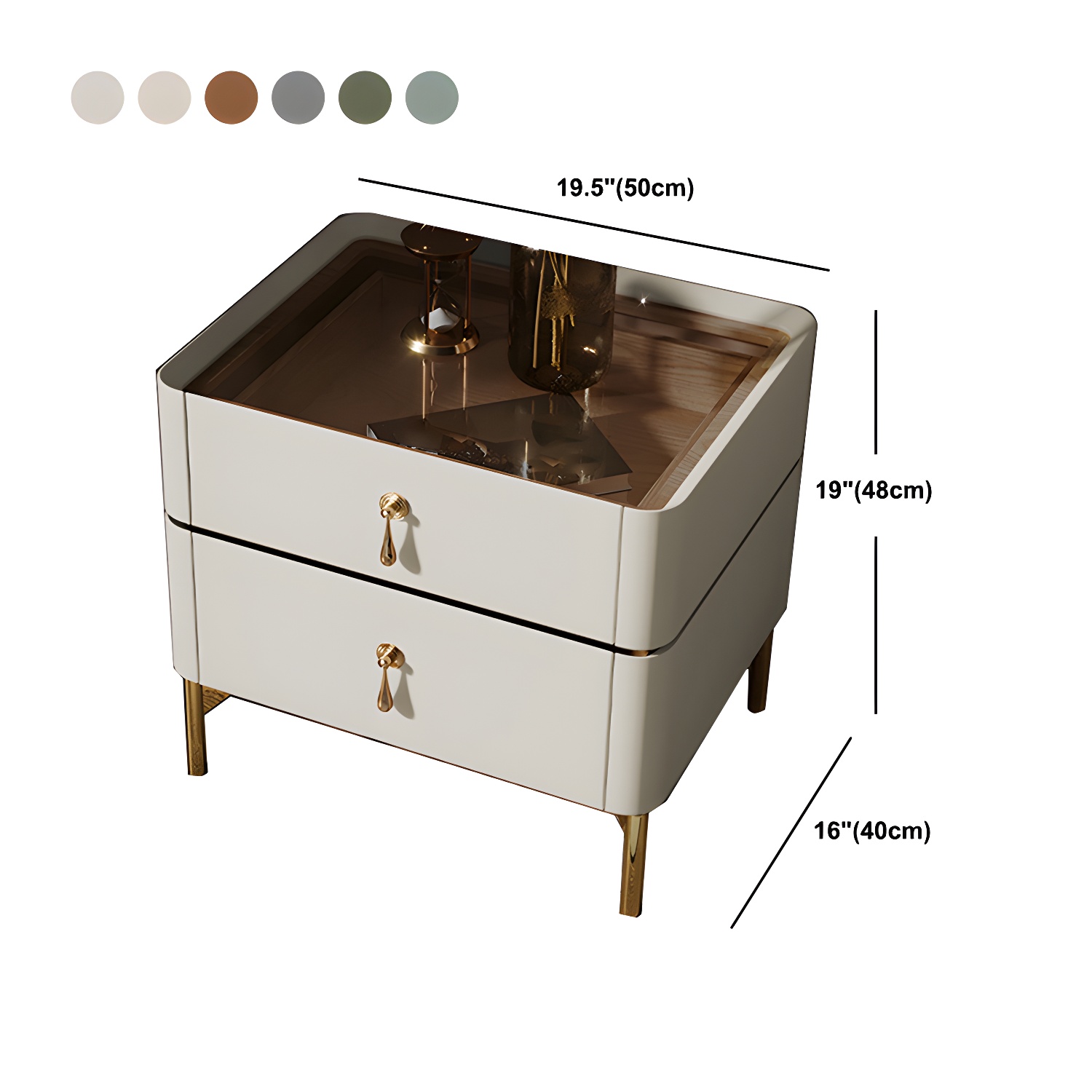 Glam 2-Drawer Nightstand Glass Top 19 Inch H Legs Included Night Table - image 20
