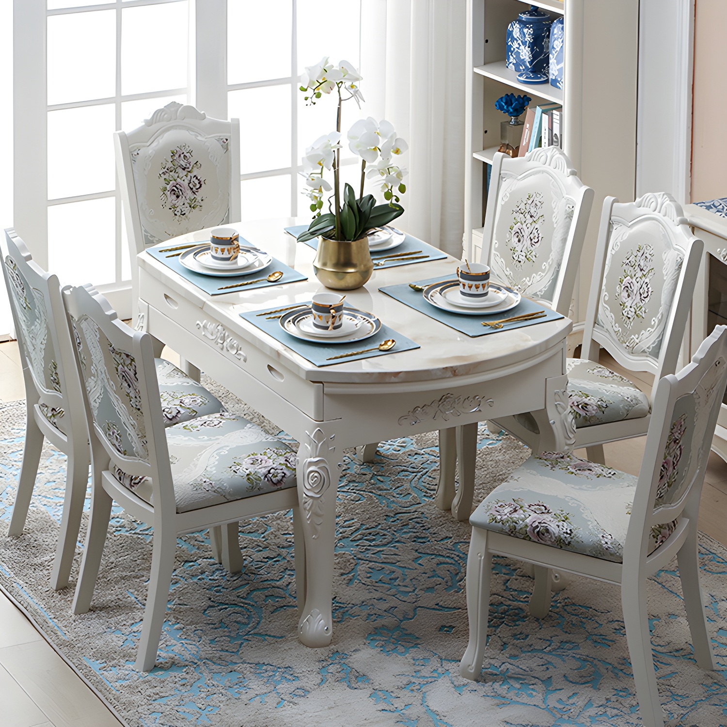 Victorian Dining Room Set Standard Height with Rectangle Top 4 Legs Base Dining Furniture - image 3