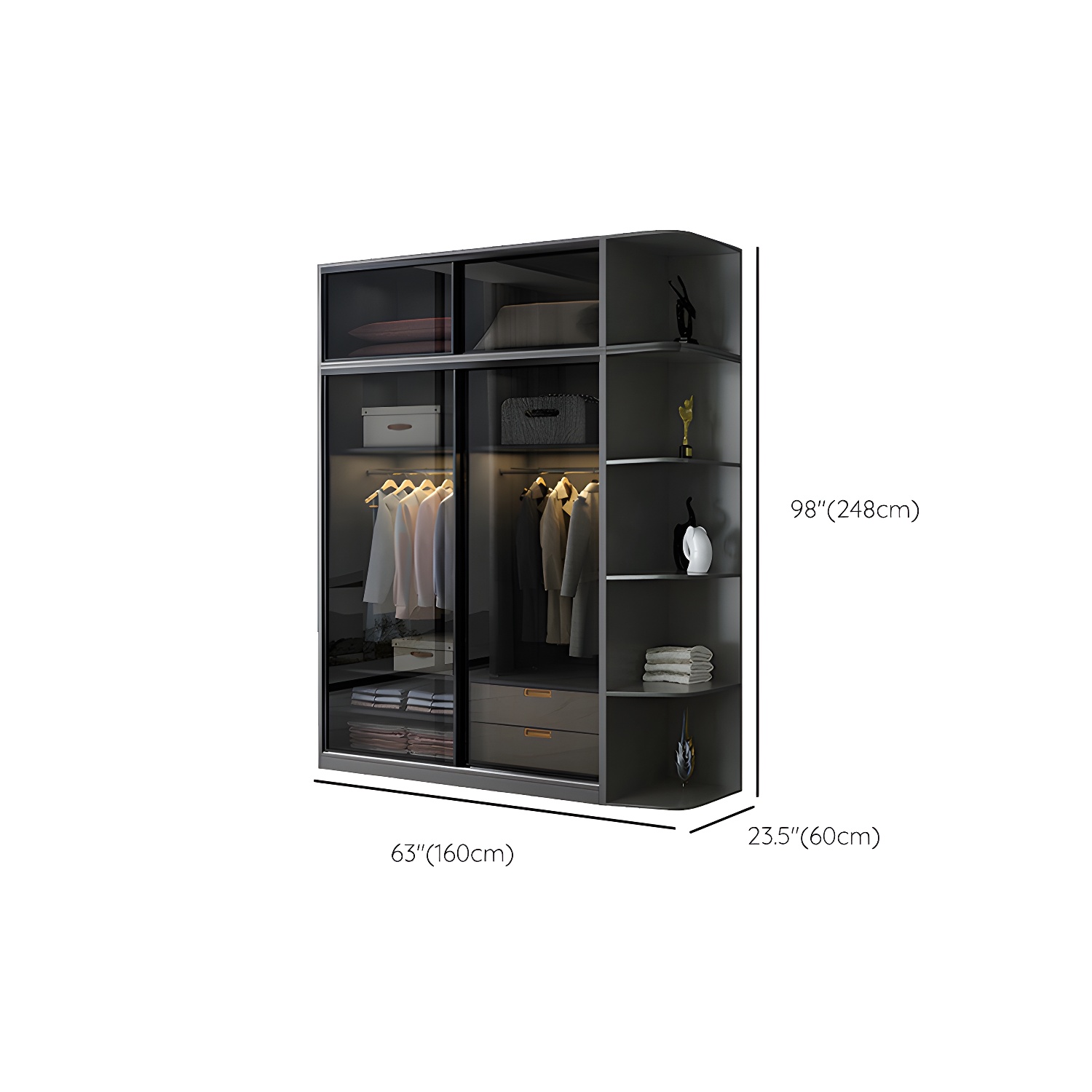 Black Wardrobe Cabinet Contemporary Glass Wardrobe Armoire for Home - image 25