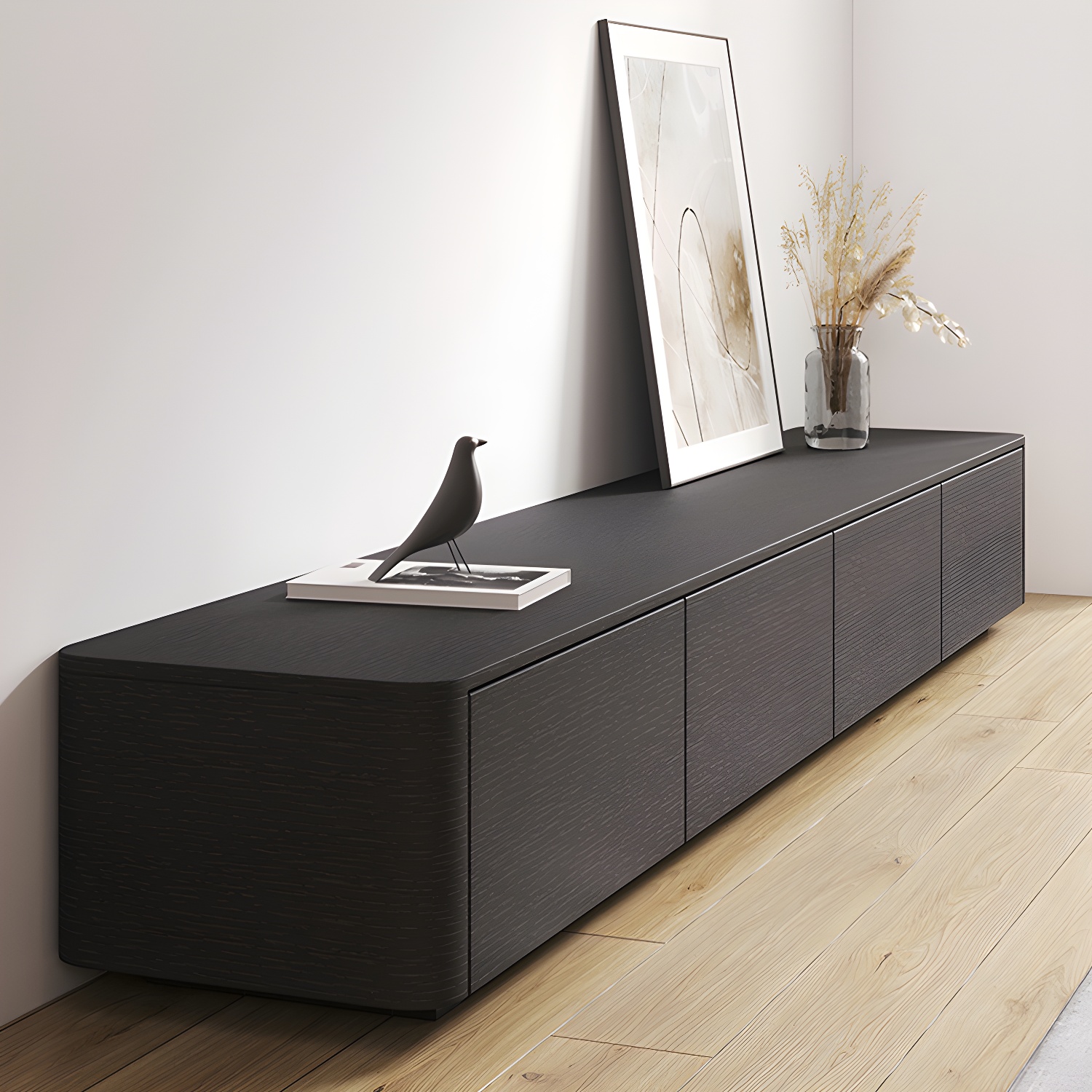 Modern Black TV Console Engineered Wood Cable Management Media Console - image 4