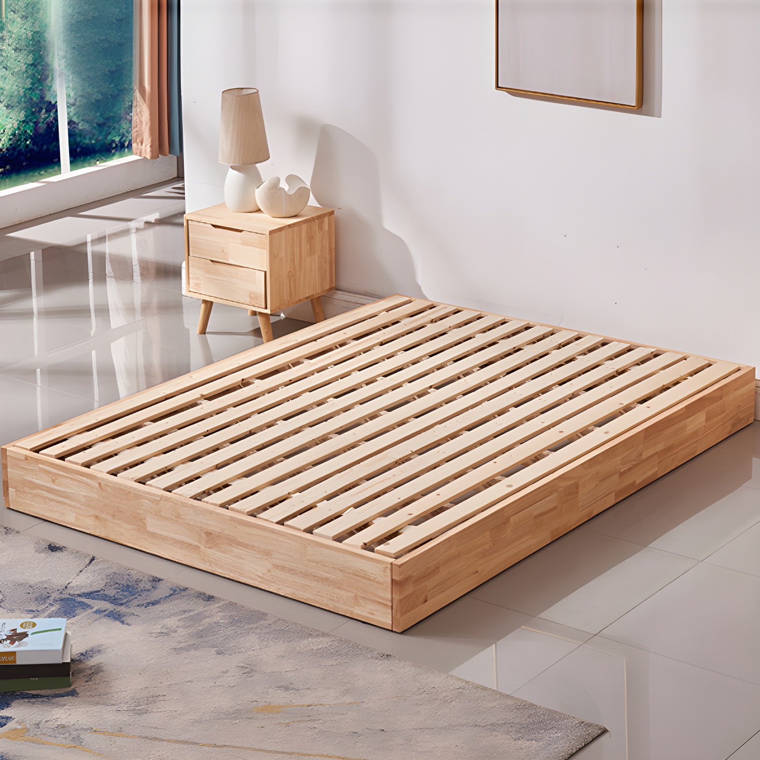 Natural Wood Platform Bed Frame Nordic 7.87-In High Wire-Grid Bed Frame - image 10