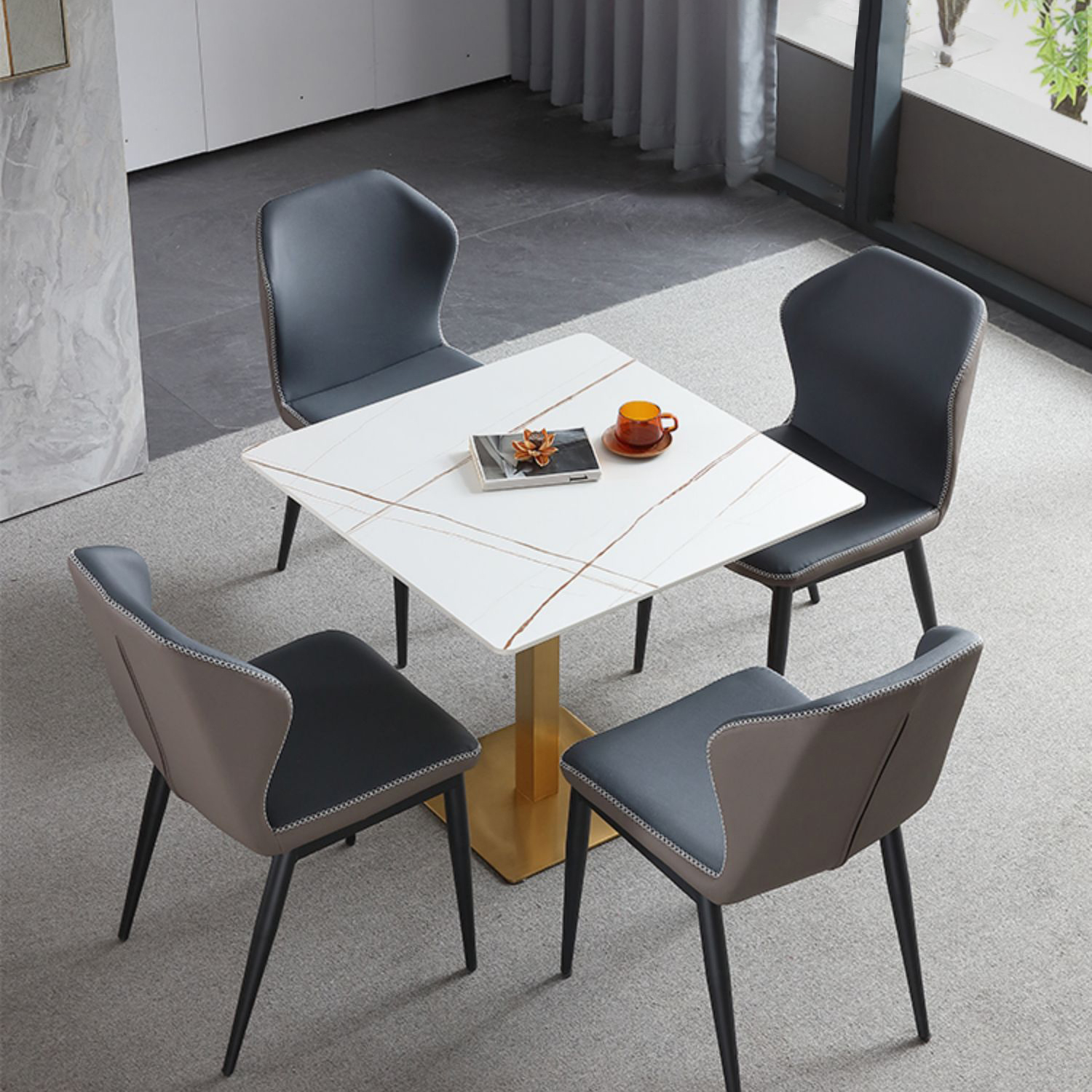 Industrial Square Dinner Table Sintered Stone Table with Metal Base for Home - image 12