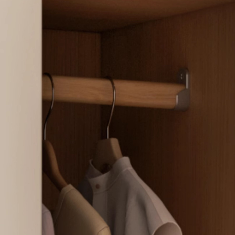 Wood Grain Minimalist Laminate Wardrobe Closet with Soft Close Drawer and Door, Interior Shelves, and Clothing Rod - image 6