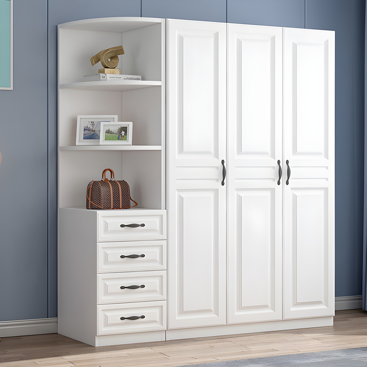 White Colour Wardrobe French Country Wooden Wardrobe Closet for Bedroom - image 14