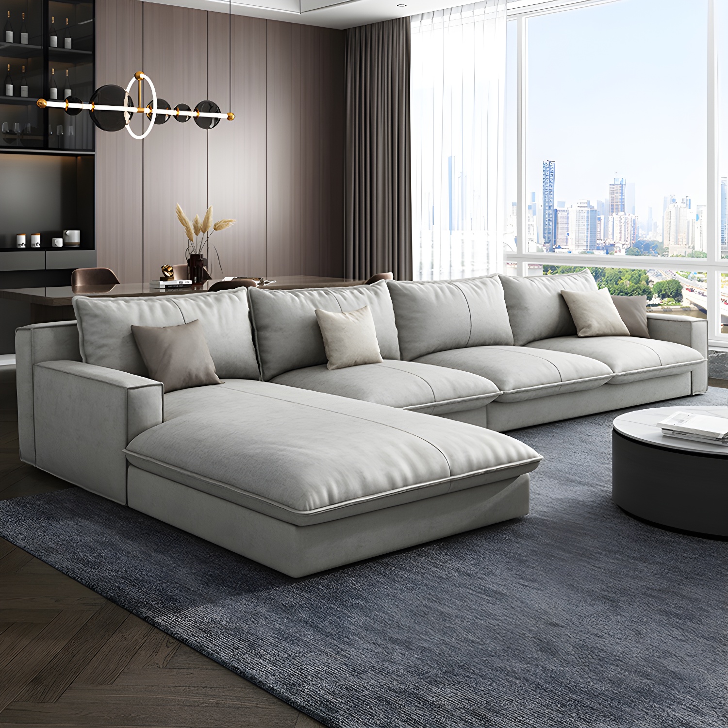 Scandinavian Pillow Back Sectional with Square Arm for Living Room - image 4
