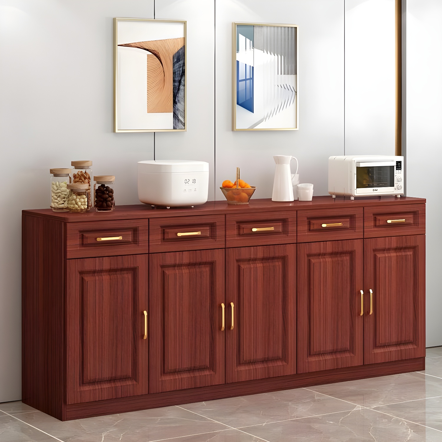 Modern Wood Sideboard Credenza with Drawers and Interior Shelves - image 8