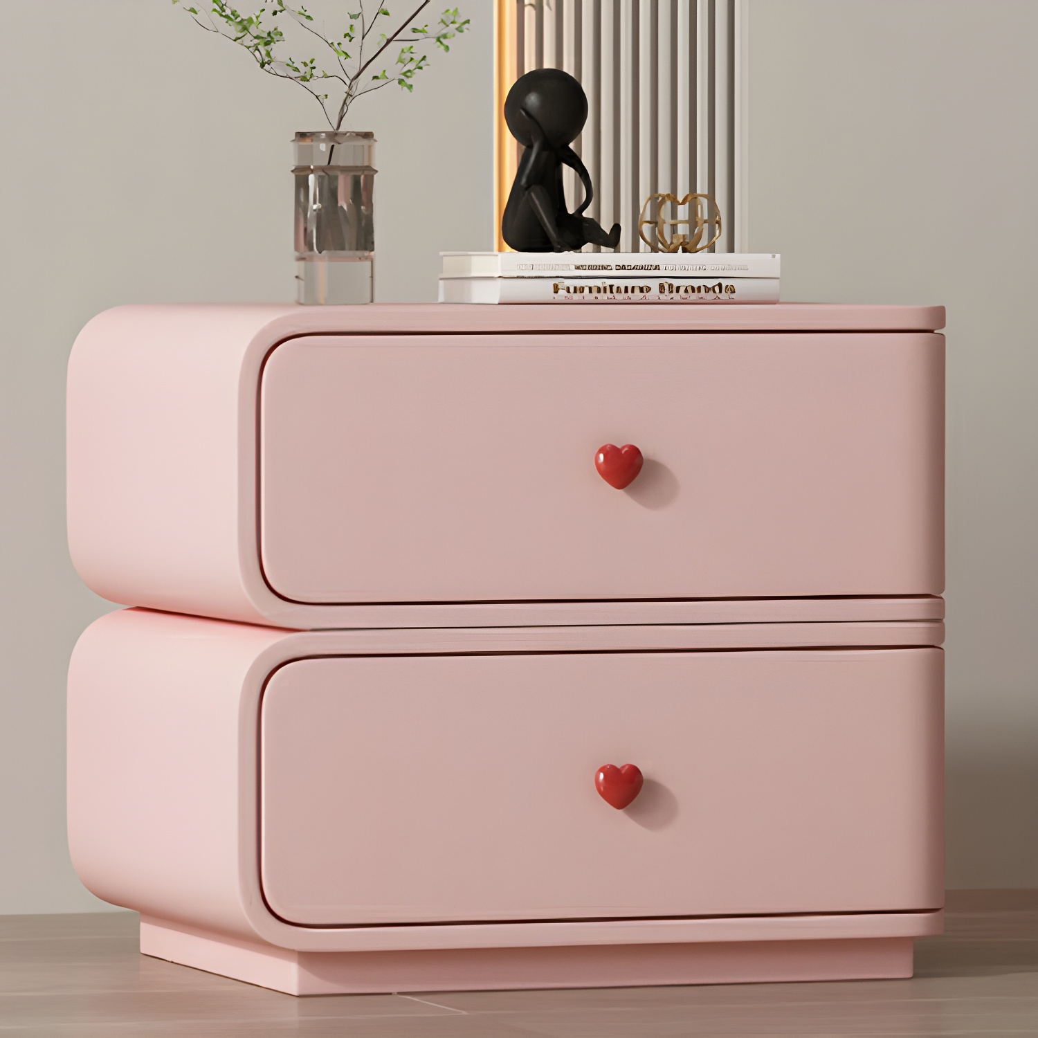 Contemporary Solid Wood Frame Nightstand with Microfiber Leather Silent Slide Two Drawers - image 15
