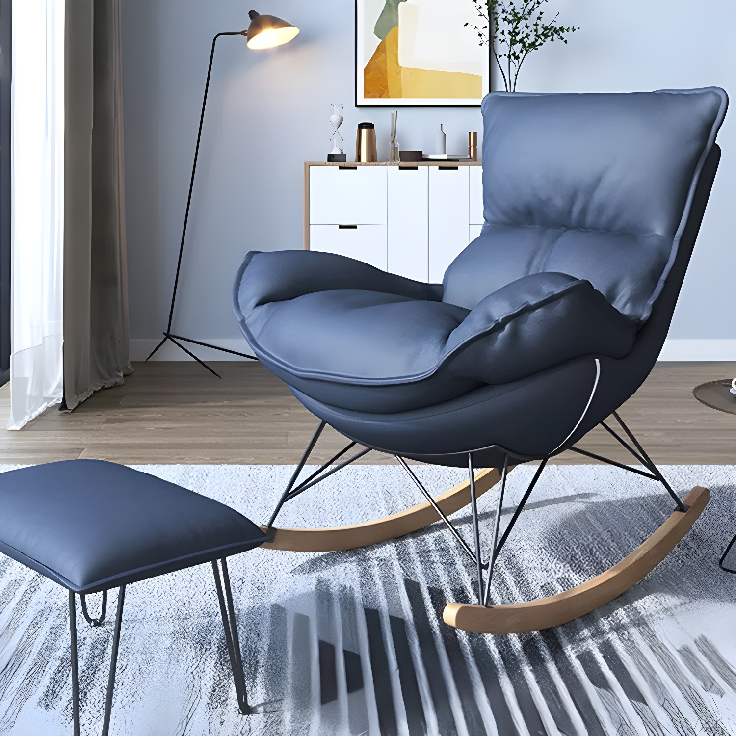 Contemporary Rocking Accent Chair Antique Finish Rocking Chair with Ottoman - image 27