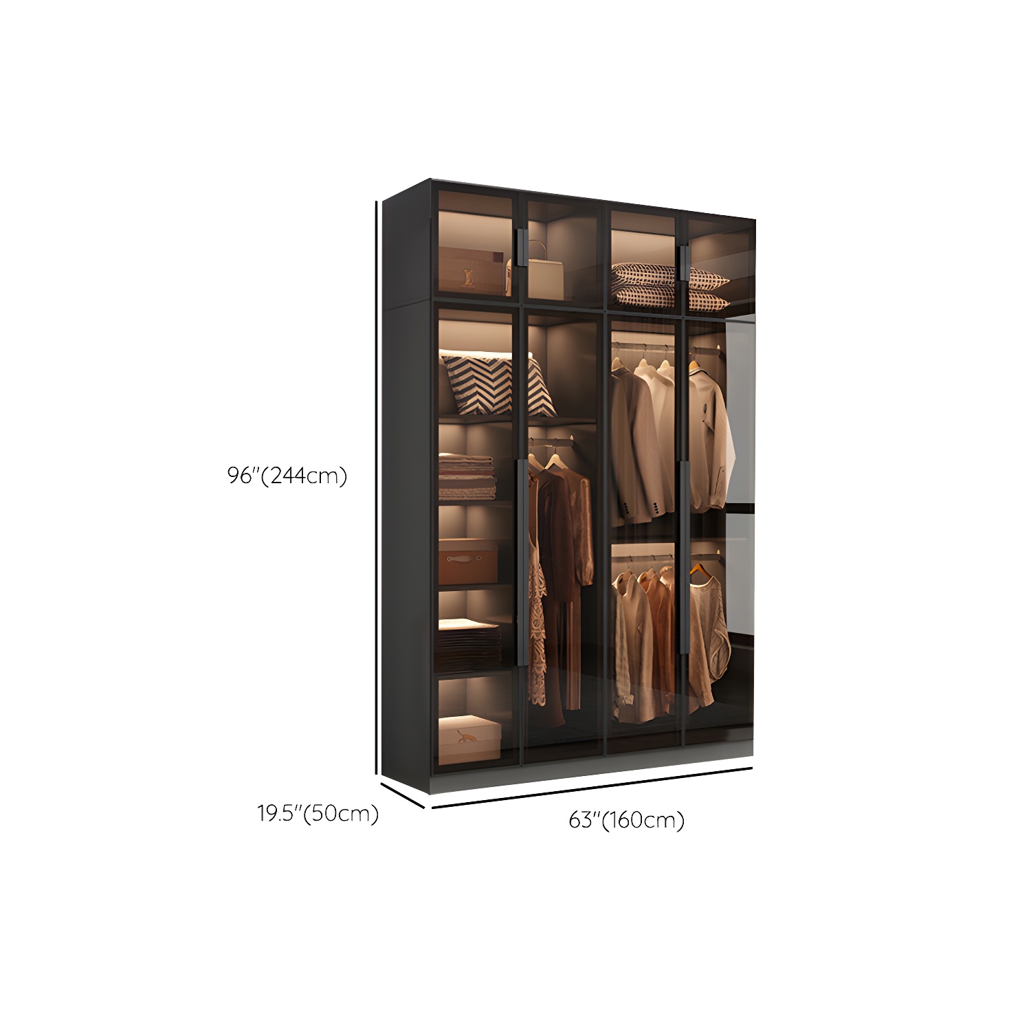 Freestanding Grey Wood Frame Wardrobe Modern Multifunctional Wardrobe with Glass Doors - image 18