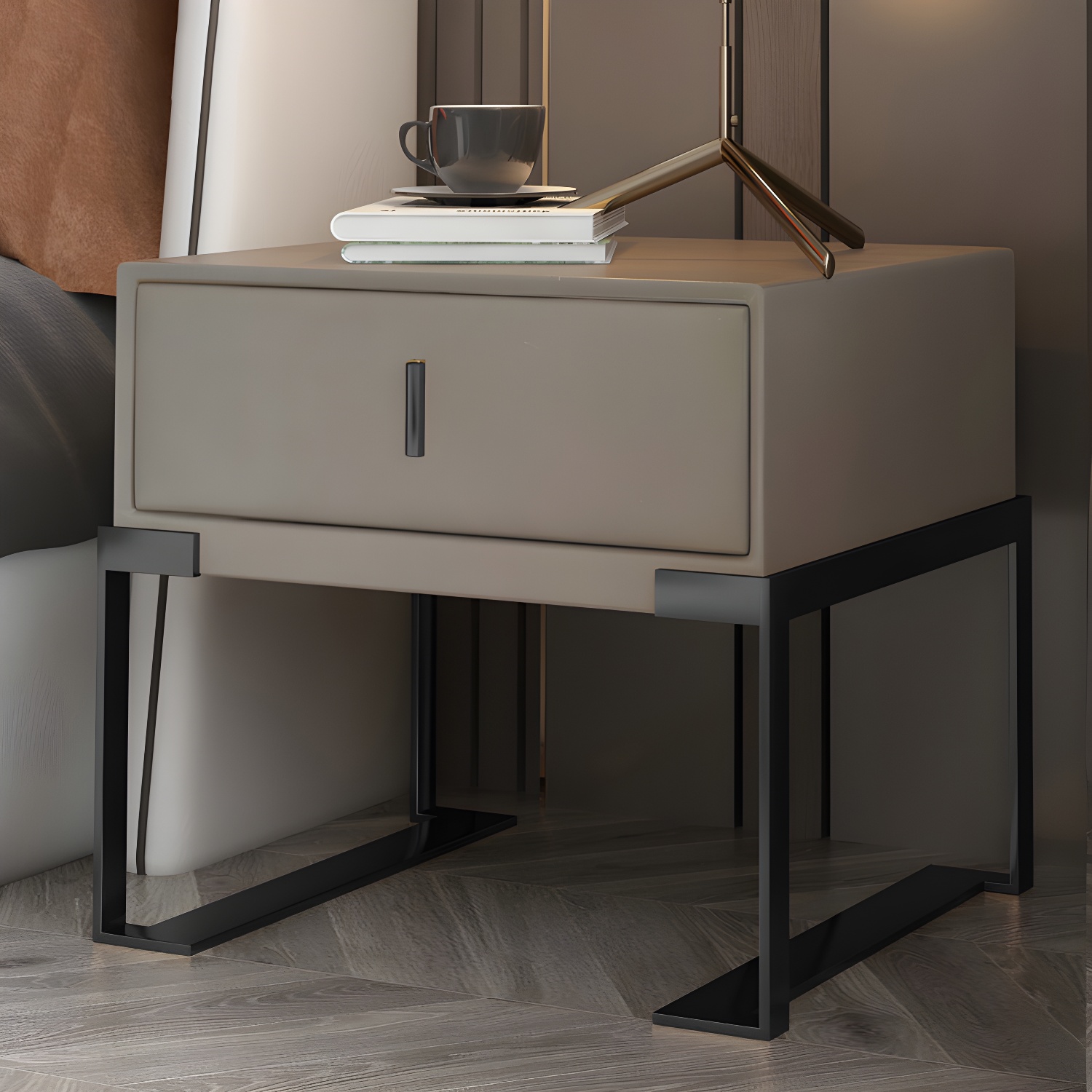 Faux Leather Nightstand 1-Drawer 21 Inch Tall Modern Legs Included Night Table - image 8