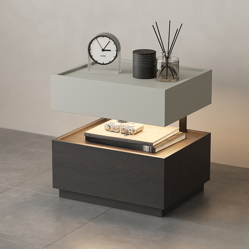 Organic Modern Nightstand With Drawer Organization with Particle Board Wood Countertop and Illuminating Lighting - image 3