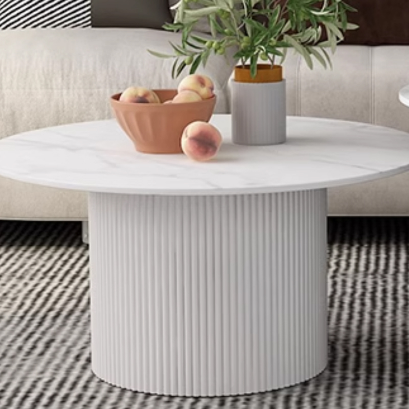 Modern Round Stone Top Coffee Table with Sturdy Metal Pedestal Base in Standard Height - image 13