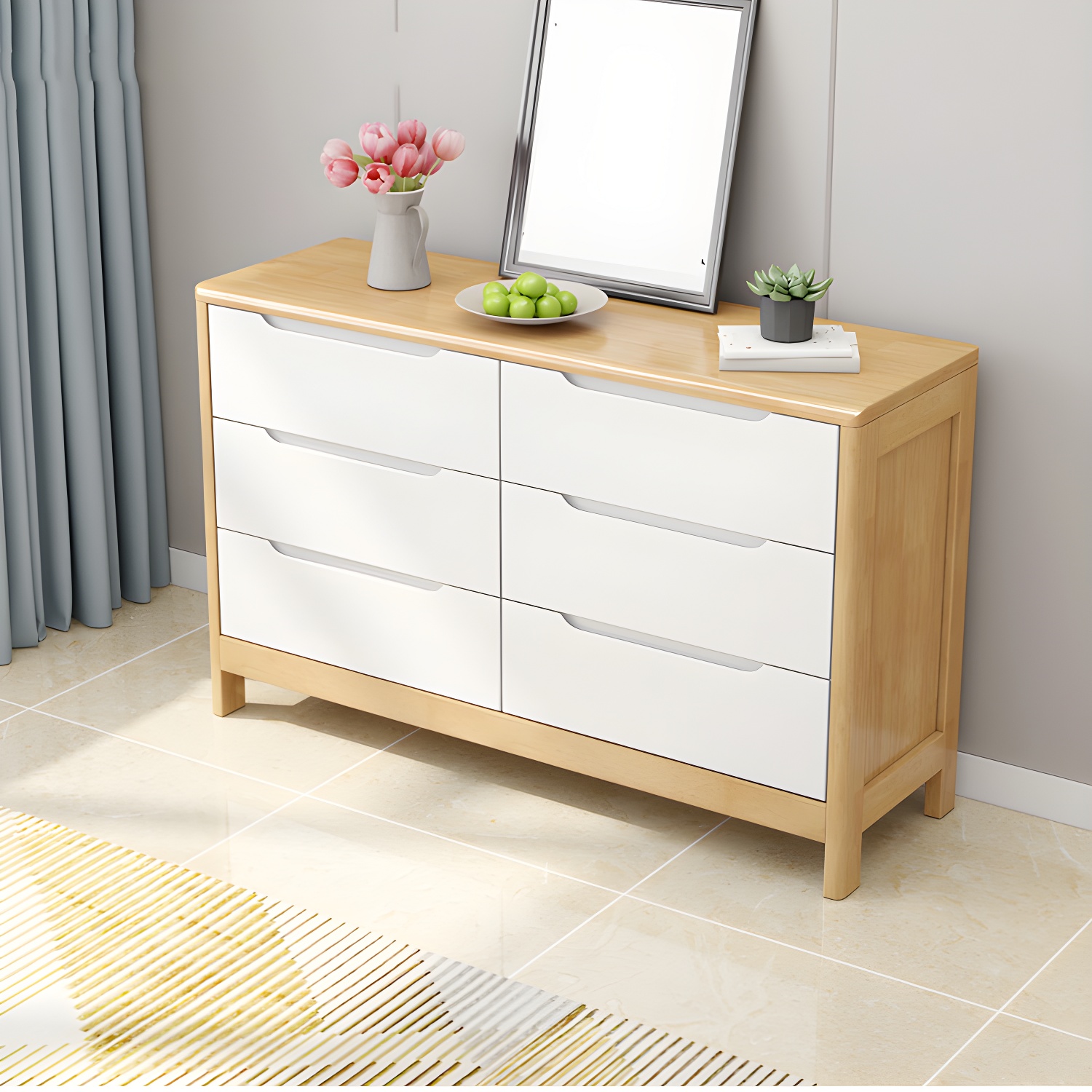 Mid-Century Modern Chest Rubberwood Squared Legs Grooves with Drawer Accent Chest - image 6