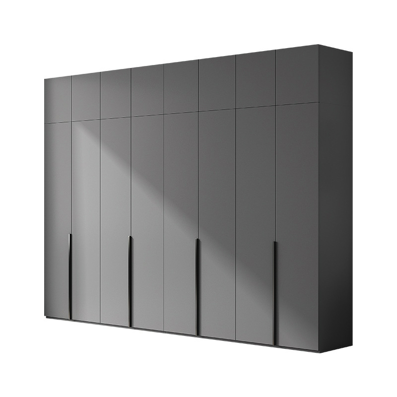 Contemporary Grey Wood Storage Wardrobe with Clothing Rod and Black Handles - image 5