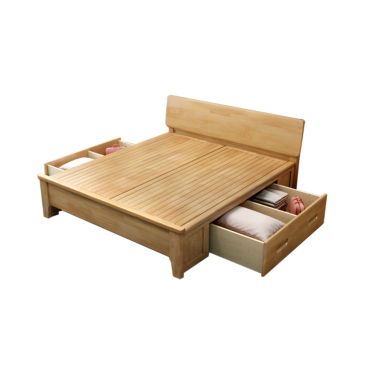 84.65 inch Wide Scandinavian Bed Frame Solid Wood Standard Bed with Headboard - image 11