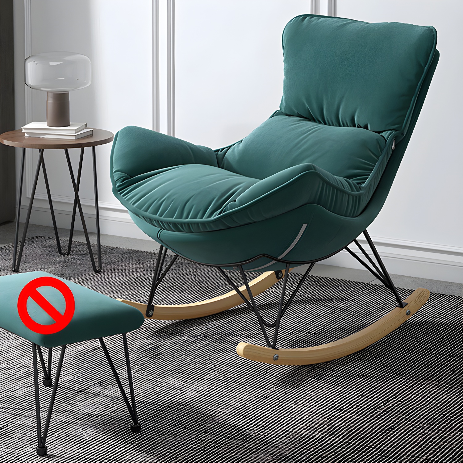 Simple Faux Leather Rocker Chair Plain Rocking Chair with Removable Cushions - image 3