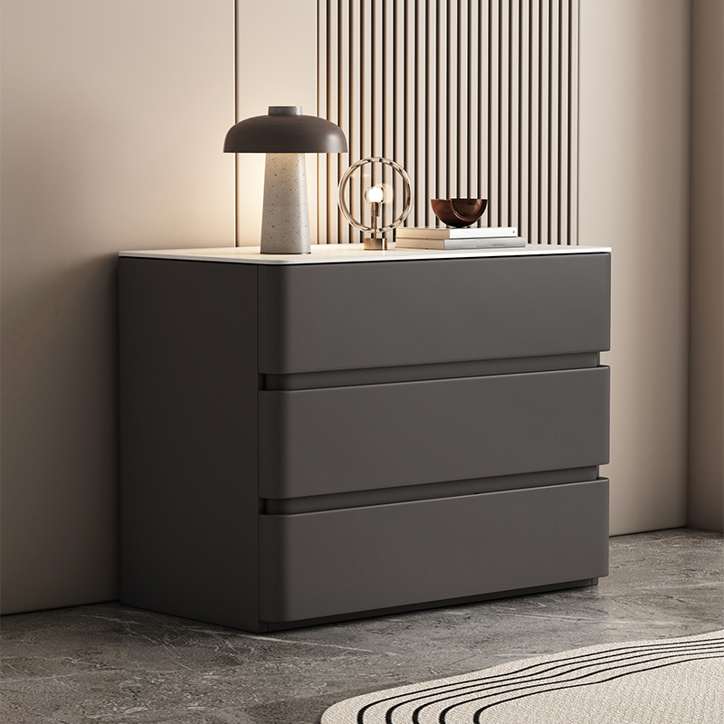 Art Deco Bedside Cabinet Nightstand with 3 Drawers and Sintered Stone Countertop - image 3