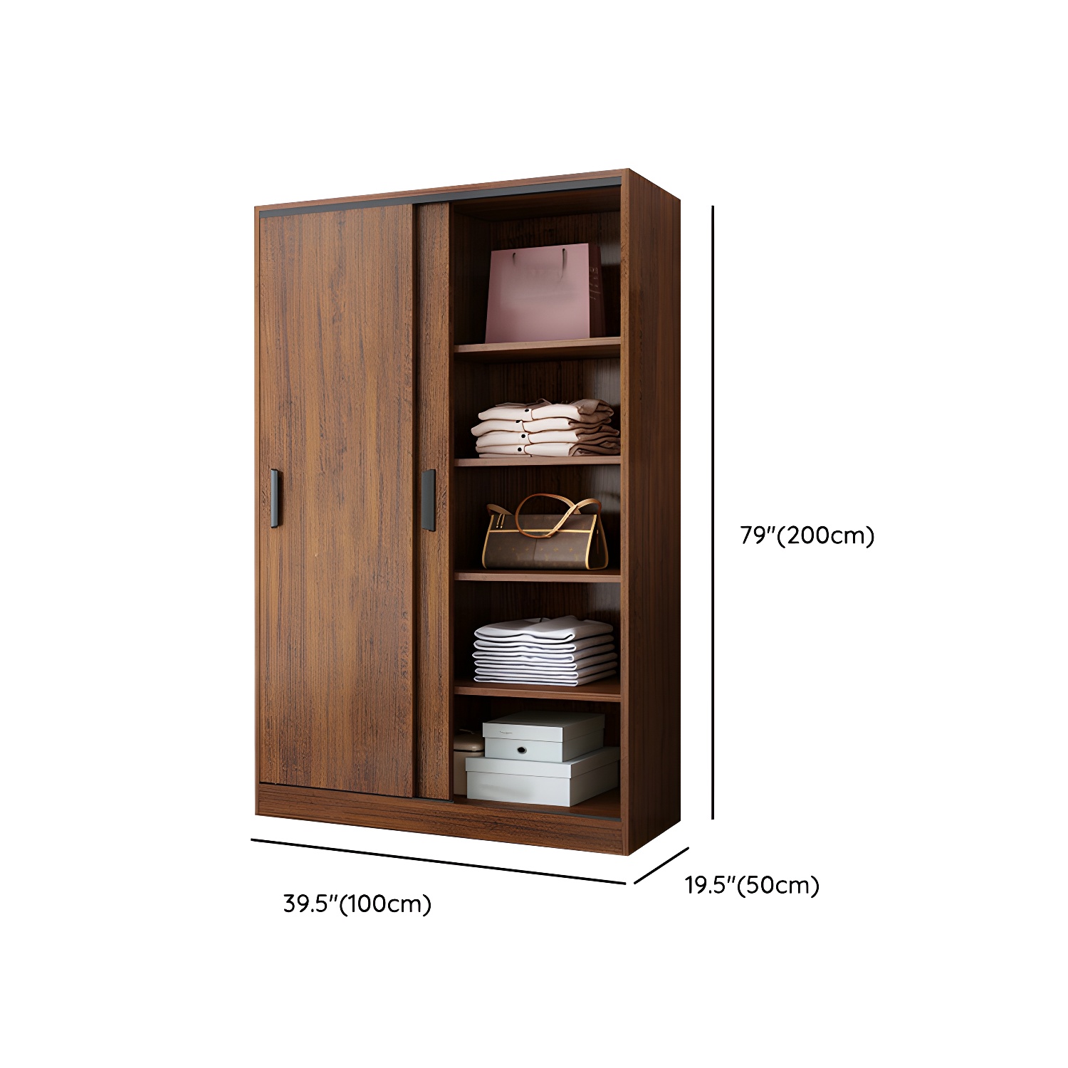 Contemporary Brown Wood Wardrobe Armoire with Clothing Rod & Shelves - image 11