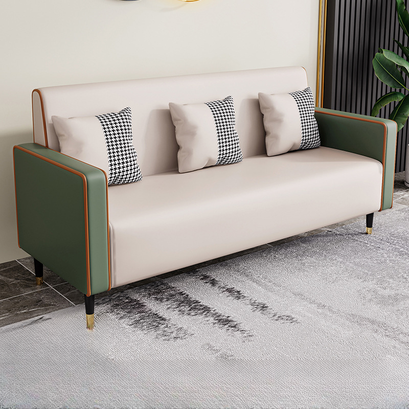 Casual Solid Color Water Resistant Sofa Couch in Grey/Cream/Citrus Color for 3 Person with Square Arm and 3 Pillows - image 5