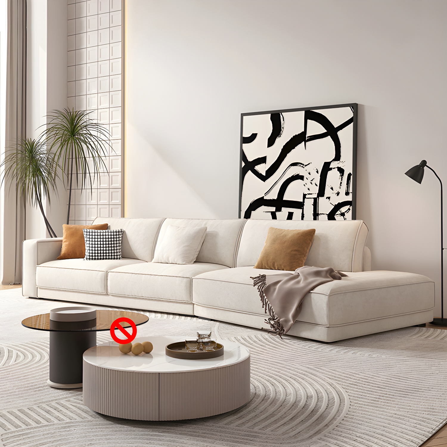 Modern Beige Linen L-Shape Sofa Chaise with Square Arm in Wood Frame - image 13