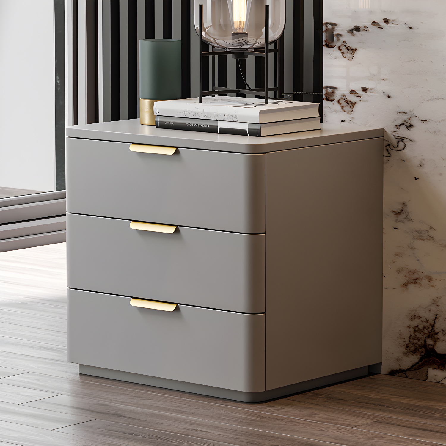 Contemporary Accent Table Nightstand Leather Nightstand with 3 Drawers - image 7