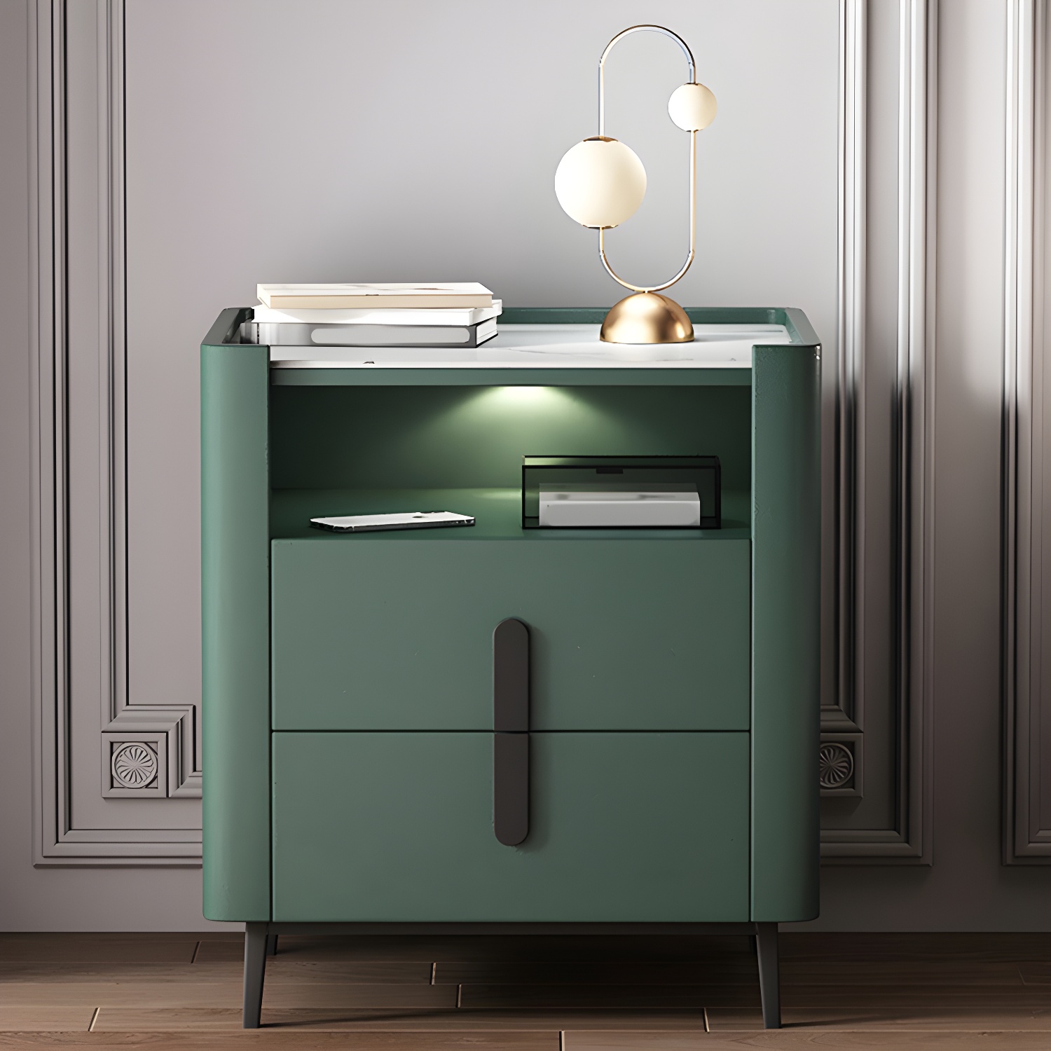 2-drawer Nightstand 21.65" Tall Lighting Station Bedside Cabinet - image 5