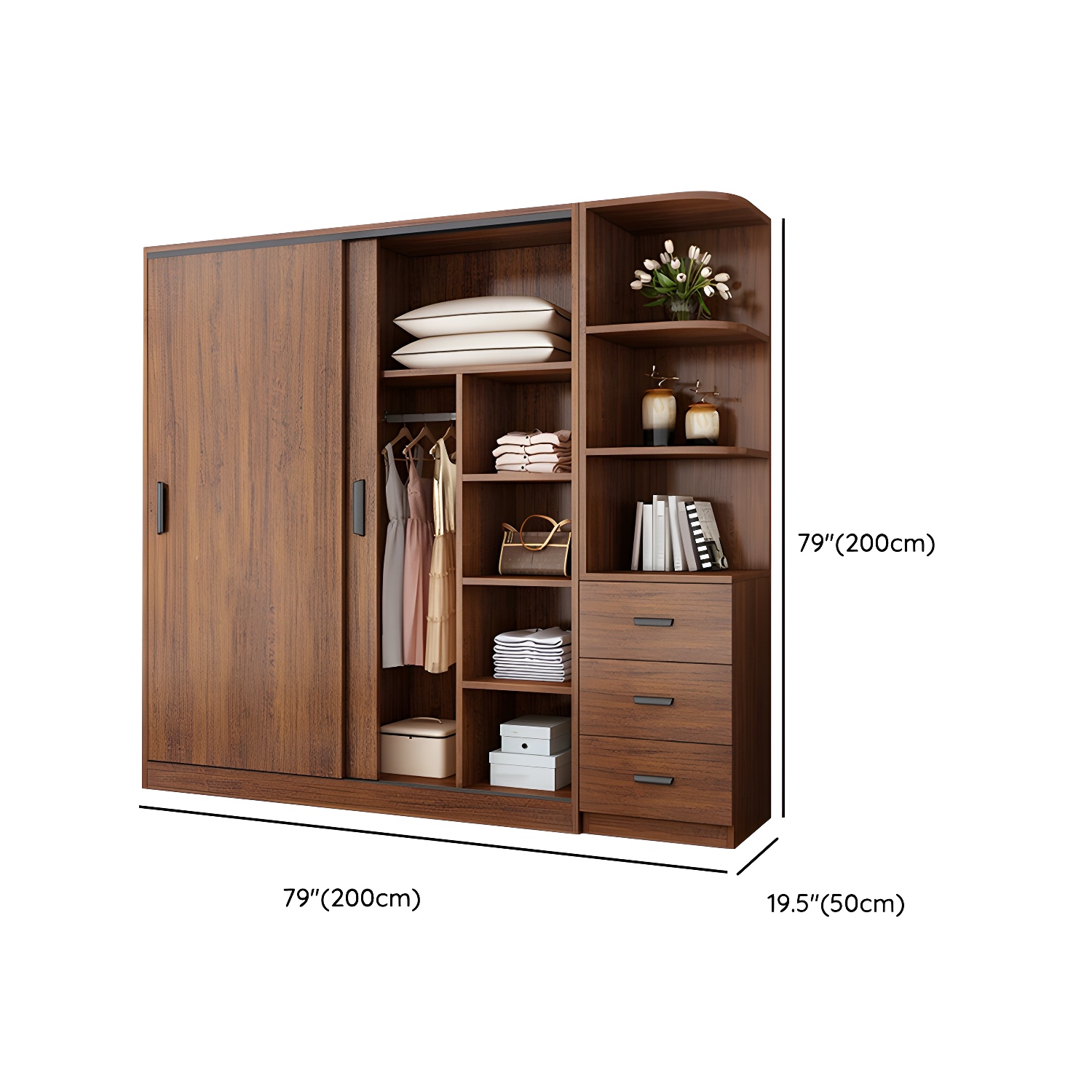 Contemporary Brown Wood Wardrobe Armoire with Clothing Rod & Shelves - image 25