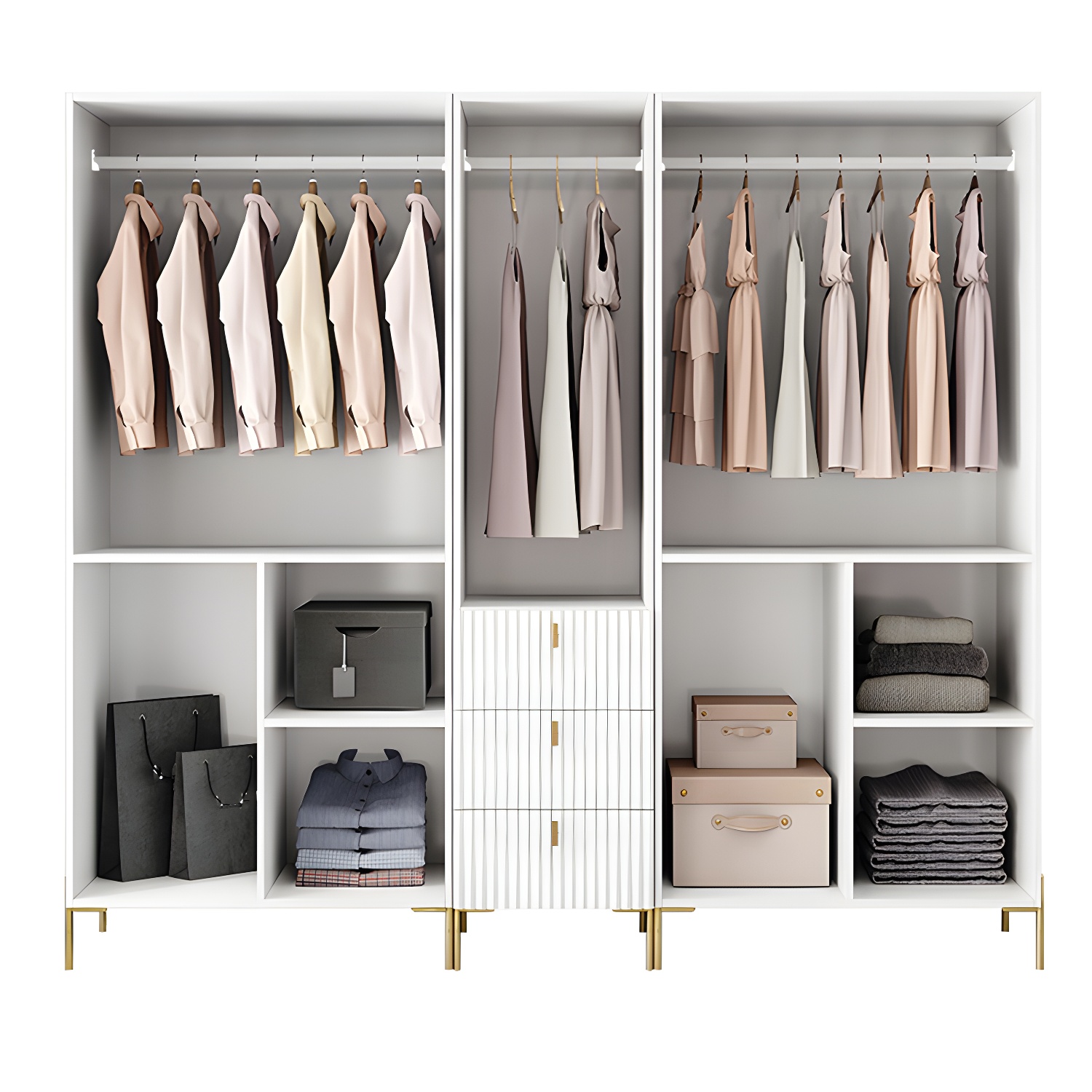 Modern 3-Cabinet Feature Wood Wardrobe Armoire with Hinged Door Mechanism - image 8