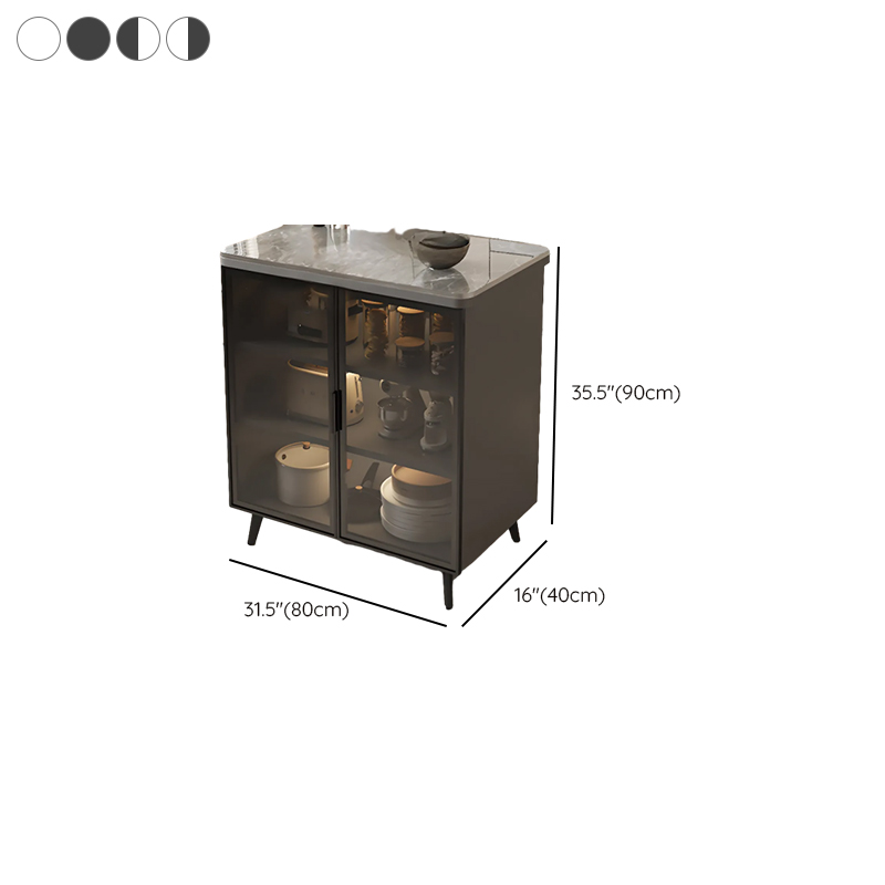 Trendy Sideboard on Caster Wheels with Narrow Stone Countertop, Glazed Door, Adjustable Shelving, and Lighting System - image 11