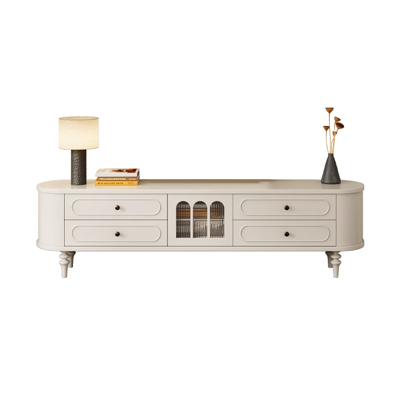 Modern Real Wood TV Stand with Shelf, 4 Drawers, Hutch, and Door